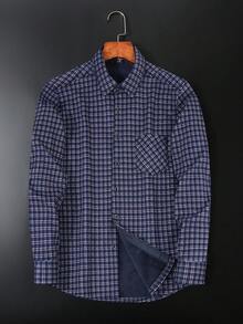 Core Aspect 男士休闲商务格子长袖保暖衬衫，男士藏蓝色商务休闲衬衫，秋季款 - 彩色 - 查看 3