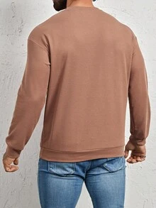 Manfinity Homme 宽松男士字母拼接细节卫衣，秋季长袖上衣 - 摩卡棕 - 查看 2