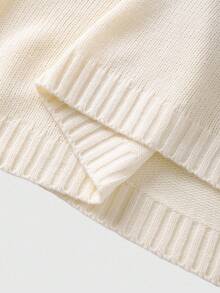 ROMWE MEN Prep 男士刺绣宽松短款针织衫，秋冬款，长袖上衣 - 米色 - 查看 10