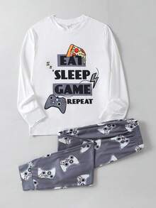 Minimalist Video Game Console Printed 2pcs/Set Boys' Homewear For Tween Boys