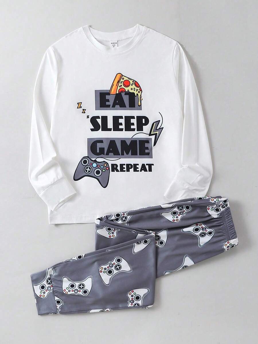 Minimalist Video Game Console Printed 2pcs/Set Boys' Homewear For Tween Boys