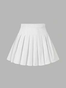 SHEIN EZwear 大尺碼夏季休閒純色百褶裙 - 白色 - 查看 2