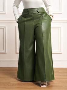 Veslaya 2025 春夏新品非洲波西米亚音乐节休闲度假优雅海岛度假派对鸡尾酒通勤日常穿着纯色松紧腰喇叭裤，女式加大码下装 - 軍綠色 - 查看 5