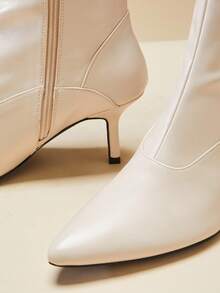 SHUZIA Women's Glamorous Sexy Pointy Toe Kitten Heel Mid-Calf Boots - White - View 7