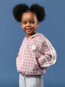 SUMWON Girls Pink Plaid Bomber Jacket Lightweight Full Zip Casual Spring Fall Outerwear With Hood Side Pockets Elastic Waist Varsity Style Everyday Wear Winter - Multicolor - View 5