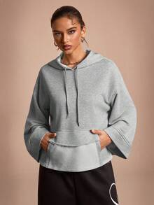 Streetz SHEIN Sport 女式休闲宽松纯色连帽运动卫衣 - 灰色 - 查看 2