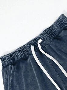 Manfinity EMRG Men's Solid Color Drawstring Waist Pocket Distressed Loose Casual Shorts - Blue - View 4