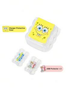 SpongeBob SquarePants | SHEIN Data Cable Protective Cover, Suitable For IPhone Charger, Cartoon Pattern, 3 Pieces Charger Protector (Excluding Data Cable)
