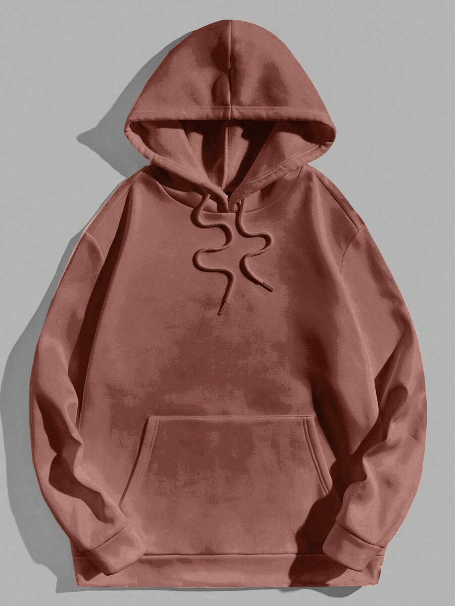 EURMUSE Women's Casual Everyday Commute Simple Solid Color Drop Shoulder Loose Pocket Drawstring Fleece Hoodie, Autumn/Winter - Berwarna merah muda - View 1