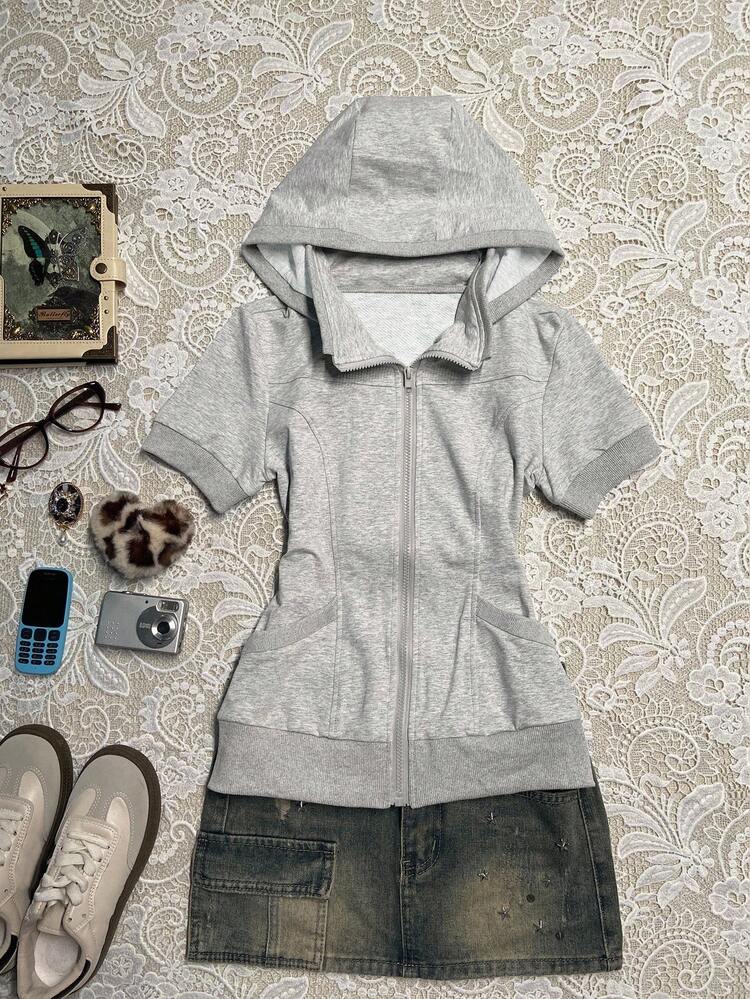 INAWLY Sweat-shirt à capuche à manches courtes avec cordon de serrage et imprimé floral pour femmes, sport de plein air et décontracté