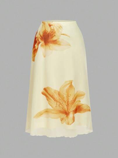 SHEIN MOD 大码花卉印花网眼裙，粉色