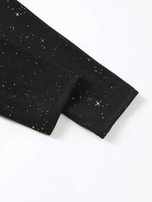 INAWLY 闪亮亮片加大码长袖圆领T恤 - 黑色 - 查看 6