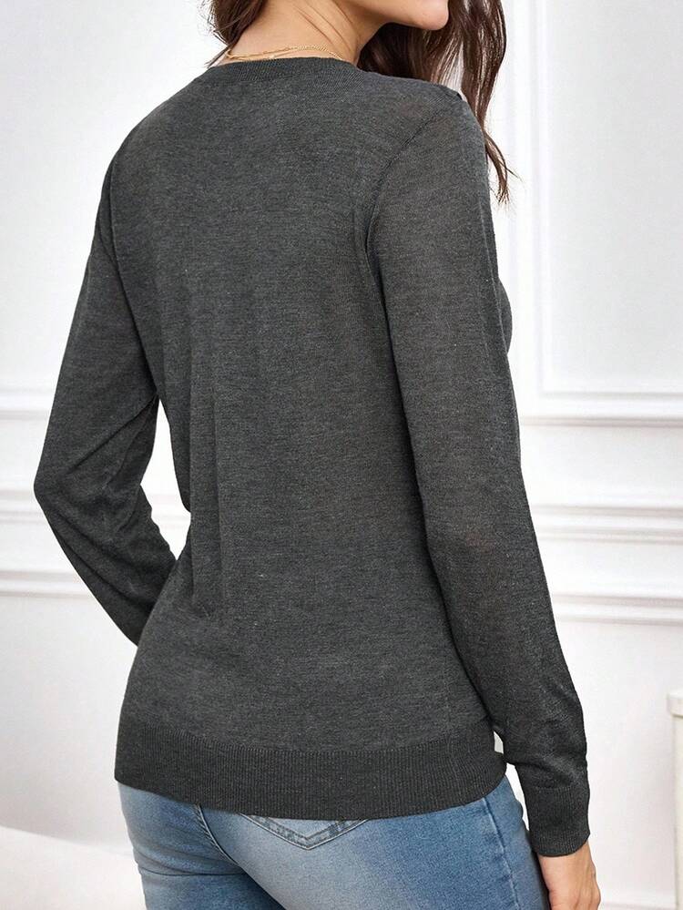 Cardigan casual da donna con colletto a cravatta, grigio scuro