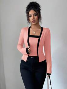 Elenzga 2pcs Women Knit Patchwork Elegant Cardigan & Sleeveless Top Set - Multicolor - View 5