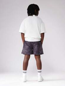 SUMWON World Tribe 青少年男童迷彩印花套头夏季休闲抽绳松紧腰宽松泳裤沙滩装 - 黑色 - 查看 6