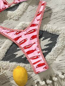 Swim Mod Bikini de triángulo sexy para mujer, traje de baño casual de 2 piezas con estampado de peces, estilo europeo y americano para playa y vacaciones - Multicolor - Ver 4