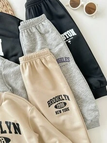 SHEIN 6 Stücke/Set Baby Mädchen süßer Buchstaben-Muster Langarm Sweatshirt & Hose mit elastischem Bund, Herbst/Winter