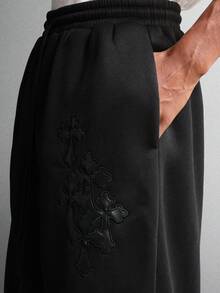 SUMWON 哥特式十字镀铬贴花宽松运动裤冬季休闲裤带抽绳侧袋休闲宽松街头服饰 - 黑色 - 查看 7