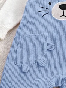 SHEIN Newborn Baby Girl Cute Versatile Corduroy Cartoon Pattern Bib Jumpsuit, Autumn/Winter Fall - Blue - View 5