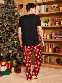 CoupledUp Christmas Element Print Short Sleeve Pants Men Pajama Set - Multicolor - View 2