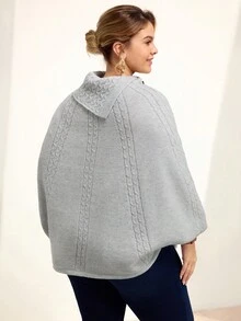Momelise Suéter de manga de murciélago de unicolor talla grande, otoño/invierno - Gris - Ver 2