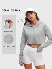 Eassivo Eassivo Women's Cropped Zip-Up Hoodie In Gray Green For Active Wear - Grey - View 3