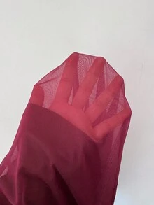 Rafferiza 女式透视网眼长袖渐变色褶饰紧身连衣裙，休闲日常/沙滩/居家/办公室连衣裙 - 酒紅色 - 查看 7