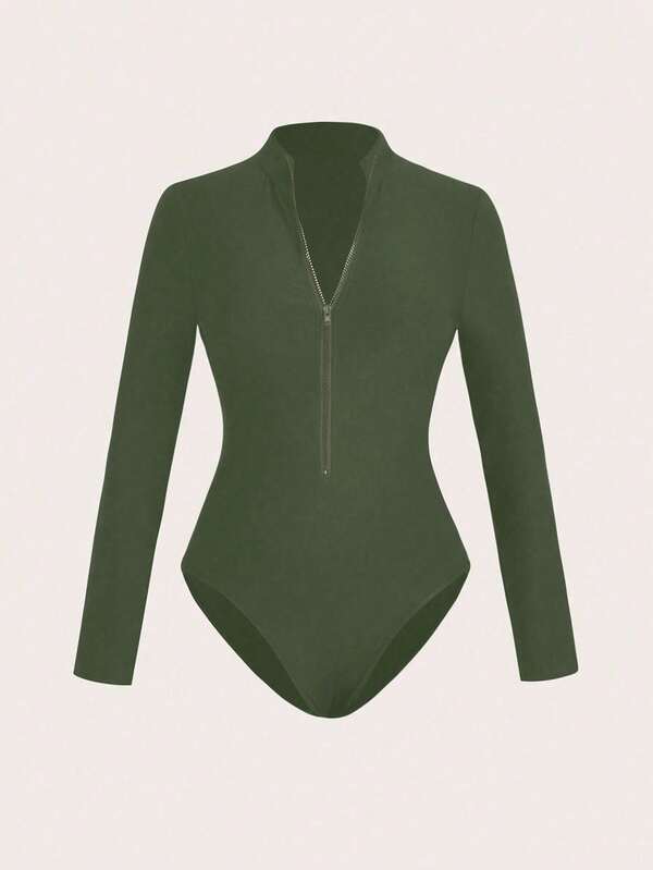 EMERY ROSE 1 件女式简约纯色半拉链长袖紧身衣