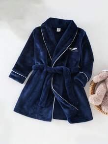 Young Boy Plush Dachshund Embroidered Long Sleeve Soft Fleece Robe Toddler Robe Kids Robe Girls Robe  Toddler Bathrobe Kids Nave Robe Toddler Fleece Robe Plush Robe Toddler Winter Pajamas 4Y-7Y - Royal Blue - View 1
