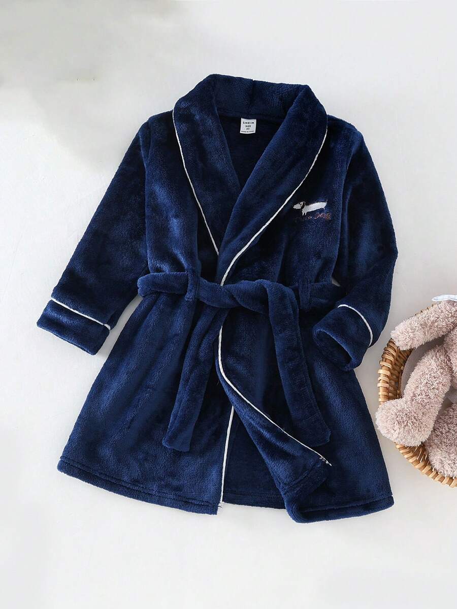 Young Boy Plush Dachshund Embroidered Long Sleeve Soft Fleece Robe Toddler Robe Kids Robe Girls Robe  Toddler Bathrobe Kids Nave Robe Toddler Fleece Robe Plush Robe Toddler Winter Pajamas 4Y-7Y - Royal Blue - View 1