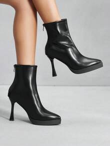 CUCCOO SZL 女士时尚百搭防水厚底超高跟踝靴 - 黑色 - 查看 6