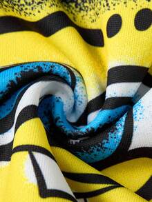 SpongeBob SquarePants | SHEIN 少女涂鸦卡通图案撞色宽松落肩连帽卫衣，秋冬 - 黑色 - 查看 6