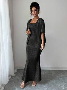 Selianne Women's Sexy Faux Lace Print Black Casual Suit, Suitable For Elegant Party Wear In New Year, Thanksgiving, Autumn/Winter - Black - View 4