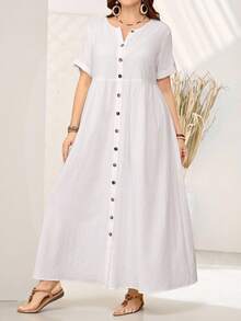 EMERY ROSE 大码夏季乡村圆领单排扣休闲夏装，适合度假 - 白色 - 查看 5