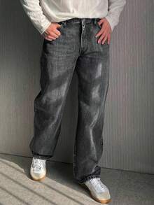 DAZY Jeans en jean vintage lavé noir et gris pour hommes, automne - Gris foncé - Voir 3