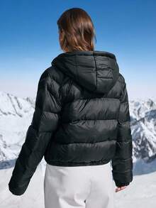 In My Nature Women's Letter Print Long Sleeve Zip-Up Hooded Sports Jacket, Winter - Black - View 6