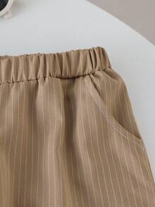 SHEIN Vintaside Kids 2 件套男童罗纹针织长袖衬衫和罗纹梭织休闲裤套装，春秋