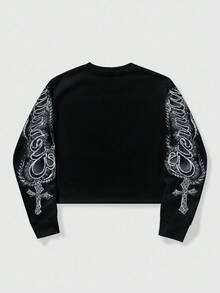 ROMWE MEN Street Life Áo nỉ chui đầu cổ tròn tay dài in chữ và hình thường ngày cho nam, mùa thu - màu đen - Xem 2