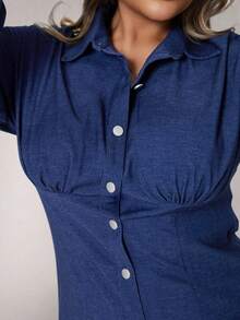 Xyvia 女式休闲水洗前扣收腰修身夹克 - 藍色 - 查看 1