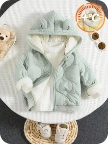 SHEIN 男婴小熊连帽外套，保暖内衬，休闲百搭，适合秋冬季节，男婴，我的第一个圣诞节，万圣节秋季男婴外套，婴儿外套，冬季婴儿服装 - 彩色 - 查看 5