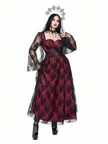 Whyspr Plus Size Punk Sexig Spetsklänning Med Öppningar - Svart - Visa 5
