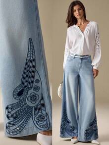 Selenza Women's Fashion Washed Pocket Loose Fit Jeans  Casual Street Patchwork Pocket Loose Wide Leg Jeans Women Jeans Baggy Loose Jeans - Blue - View 1