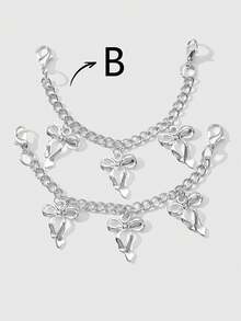 ROMWE Grunge Punk 2 件 Y2K 别致简约时尚优质银色空心星星/蝴蝶结吊坠 DIY 鞋带鞋饰组合套装，适合女性日常佩戴，节日礼物 - 銀色 - 查看 10