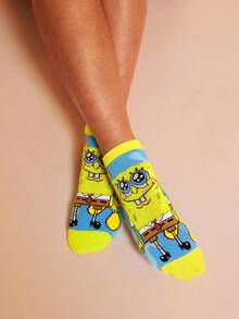 SpongeBob SquarePants | SHEIN 4 双可爱卡通女士柔软透气吸湿排汗短袜时尚休闲短袜加固脚趾和脚跟耐用所有季节百搭夏季冬季，Patrick，Squidward，Sandy - 彩色 - 查看 5