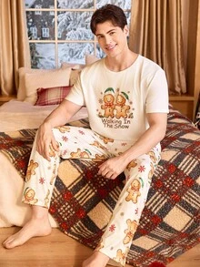 CoupledUp 圣诞姜饼印花短袖男式睡衣套装 - 彩色 - 查看 4