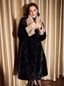 Vintamour Women's Warm Button-Up Long Sleeve Faux Fur Coats, Autumn/Winter Winter Clothes For Women Women's Winter Coat New Year Women's Clothes - Black - View 7