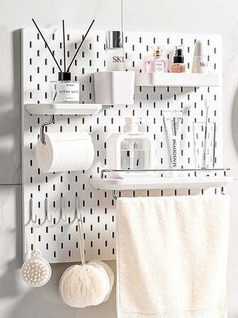 Best-Selling Home Item,Basic Living 1Pc Wall-Mounted And No Drilled Plastic Pegboard , Multiple Combination Kit Accessories, A Versatile Storage Pegboard Comes With Various Storage Boxes And Metal Hooks, Suitable For Garage Workbench/ Home Kitchen Organization And Storage /Office/Craft Room/Bathroom (28*28cm)