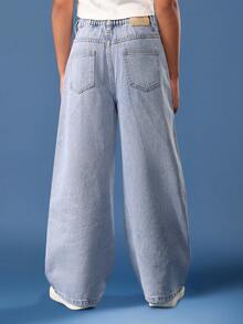 SUMWON Quần jeans denim ống rộng cotton đính pha lê lấp lánh họa tiết ngôi sao thời trang dự tiệc ngày lễ Bộ sưu tập thu đông Thời trang Y2K - Rửa nhẹ - Xem 5