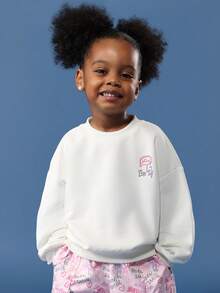 SUMWON Girls Graffiti Print Sweatshirt And Cargo Pants Set Winter Cozy Fleece Casual Two Piece Outfit Streetwear Style Fashion Coordinate Set - Baby Pink - View 3