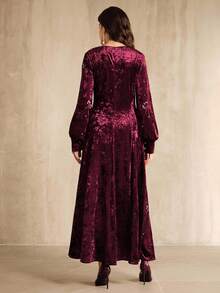 Luxury Rhinestone Embroidered Floral Velvet V-Neck Maxi Dress, Elegant For Fall, Winter, New Year, Party, Wedding - Multicolor - View 2